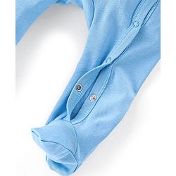 Babyhug Cotton Knit Full Sleeves Footed Sleep Suit Lion Print - Blue