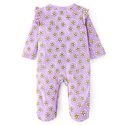 Babyhug Interlock Cotton Knit Full Sleeves Footed Sleepsuit Floral Print - Purple