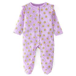 Babyhug Interlock Cotton Knit Full Sleeves Footed Sleepsuit Floral Print - Purple