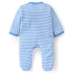 Babyhug Cotton Full Sleeves Sleep Suit Lion & Stripes Print- Blue