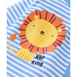 Babyhug Cotton Full Sleeves Sleep Suit Lion & Stripes Print- Blue