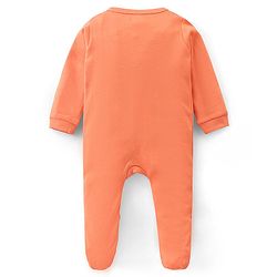 Babyhug Cotton Knit  Full Sleeves Bear Print Footed Sleepsuit - Orange