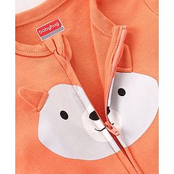 Babyhug Cotton Knit  Full Sleeves Bear Print Footed Sleepsuit - Orange