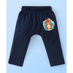 Babyhug Cotton Knit Full Length Diaper Pants Paws Print Pack of 3  - Orange Off White & Navy