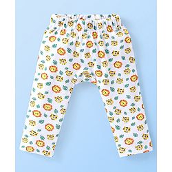 Babyhug Cotton Knit Full Length Diaper Pants Paws Print Pack of 3  - Orange Off White & Navy