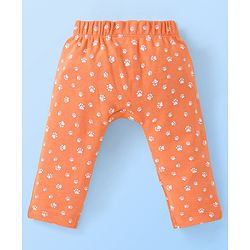 Babyhug Cotton Knit Full Length Diaper Pants Paws Print Pack of 3  - Orange Off White & Navy