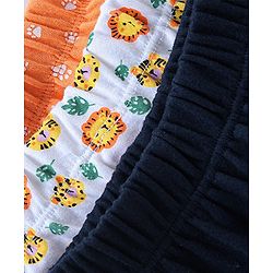 Babyhug Cotton Knit Full Length Diaper Pants Paws Print Pack of 3  - Orange Off White & Navy