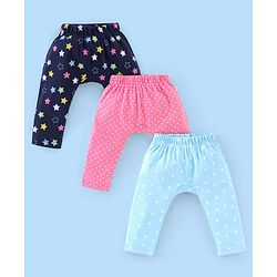 Babyhug Cotton Ankle Length Diaper Leggings Dot & Hearts Print Pack Of 3- Pink & Blue