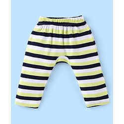 Babyhug Cotton Full Length Diaper Pants Stripes & Car Print Pack of 3- Blue Green & White