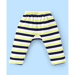 Babyhug Cotton Full Length Diaper Pants Stripes & Car Print Pack of 3- Blue Green & White