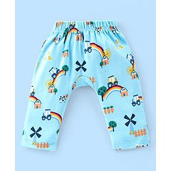 Babyhug Cotton Full Length Diaper Pants Stripes & Car Print Pack of 3- Blue Green & White