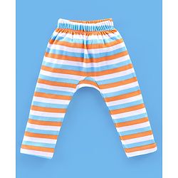 Babyhug Cotton Full Length Diaper Pants Stripes & Cow Print Pack of 3- Blue Green & Orange