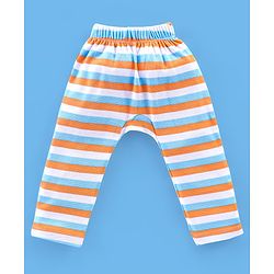 Babyhug Cotton Full Length Diaper Pants Stripes & Cow Print Pack of 3- Blue Green & Orange
