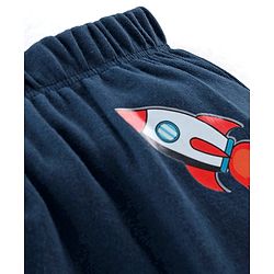 Babyhug Interlock Cotton Knit Full Length Diaper Pants Space Shuttle Print Pack of 3 - Navy Turquoise & Orange