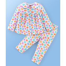 Babyhug Cotton Knit Full Sleeves Night Suit Abstract Print - White
