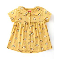 Babyhug Cotton Knit Half Sleeves Night Suit With Rainbow Print - Yellow