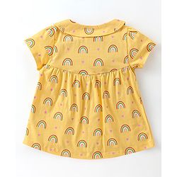 Babyhug Cotton Knit Half Sleeves Night Suit With Rainbow Print - Yellow