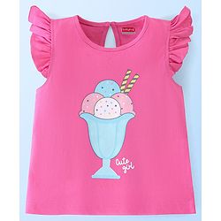 Babyhug Cotton Half Sleeves Tee With Ice Cream Graphics & Frill Detailing Pack Of 2 - White & Pink