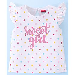 Babyhug Cotton Half Sleeves Tee With Ice Cream Graphics & Frill Detailing Pack Of 2 - White & Pink