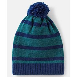 Babyhug Striped Print Woollen Cap Green & Blue - Diameter 10.5 cm