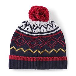 Babyhug Woollen Knit Cap With Pom Pom Navy Blue & Red  - Diameter 12 cm