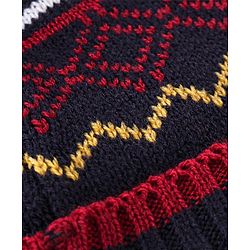 Babyhug Woollen Knit Cap With Pom Pom Navy Blue & Red  - Diameter 12 cm