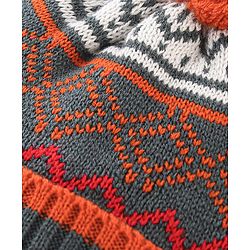 Babyhug Woollen Knit Cap With Pom Pom Grey  & Orange  - Diameter 12 cm