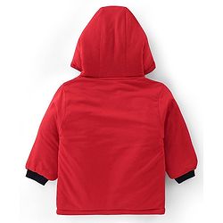Babyhug Cotton Knit Full Sleeves Hooded Sweatshirt & Joggers Set With Penguin Embroidery - Red
