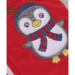 Babyhug Cotton Knit Full Sleeves Hooded Sweatshirt & Joggers Set With Penguin Embroidery - Red