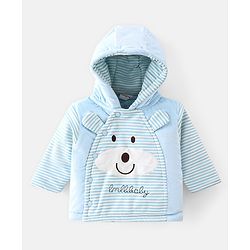 Babyhug Hooded Full Sleeves Winter Wear Set Striped - Blue