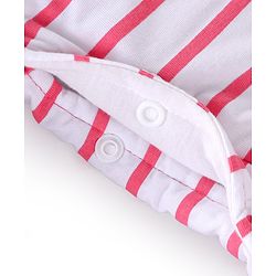 Babyhug Cotton Knit Full Sleeves Footed Winterwear Romper with Kitty Patch & Striped - Pink