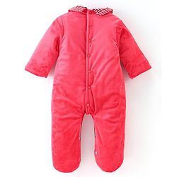 Babyhug Cotton Knit Full Sleeves Winter Wear Romper With Polar Bear Embroidery - Red