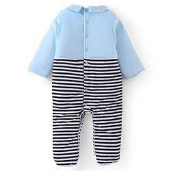 Babyhug 100% Cotton Full Sleeves Winter Wear Romper With Penguin Applique - Blue