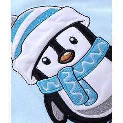 Babyhug 100% Cotton Full Sleeves Winter Wear Romper With Penguin Applique - Blue
