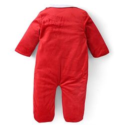 Babyhug Knitted Full Sleeves Winter Wear Romper with Santa Applique - Red