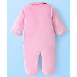 Babyhug Knitted Full Sleeves Winter Wear Romper with Bunny Applique - Pink