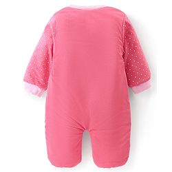 Babyhug Cotton Knit Winter Wear Full Sleeves Romper with Kitty Patch & Polka Dots Printed - Pink