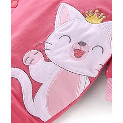 Babyhug Cotton Knit Winter Wear Full Sleeves Romper with Kitty Patch & Polka Dots Printed - Pink
