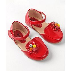 Cute Walk By Babyhug Bellies with Velcro Closure & Floral Applique - Red