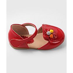 Cute Walk By Babyhug Bellies with Velcro Closure & Floral Applique - Red