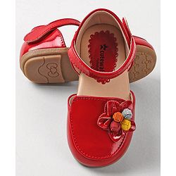 Cute Walk By Babyhug Bellies with Velcro Closure & Floral Applique - Red