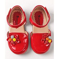 Cute Walk By Babyhug Bellies with Velcro Closure & Floral Applique - Red