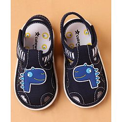 Cute Walk by Babyhug Slip On Sandals with Dino Applique & Velcro Closure - Blue