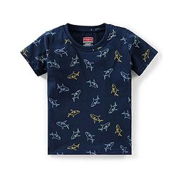 Babyhug Cotton Half Sleeves Night Suit Shark Print- Navy Blue