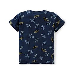 Babyhug Cotton Half Sleeves Night Suit Shark Print- Navy Blue