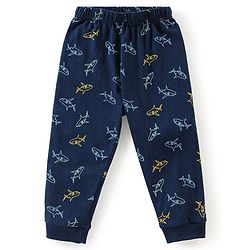 Babyhug Cotton Half Sleeves Night Suit Shark Print- Navy Blue