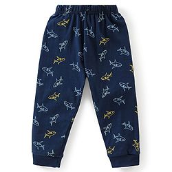 Babyhug Cotton Half Sleeves Night Suit Shark Print- Navy Blue