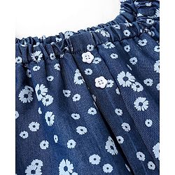 Babyhug Denim Cotton Blend Half Sleeves Top with Bow Detailing Floral Print - Navy