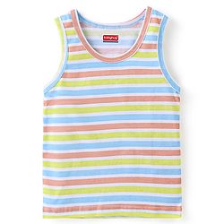 Babyhug 100% Cotton Knit Sleeveless Striped Sandos Whales Print Pack of 3 - Multicolour