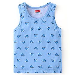 Babyhug 100% Cotton Knit Sleeveless Striped Sandos Whales Print Pack of 3 - Multicolour